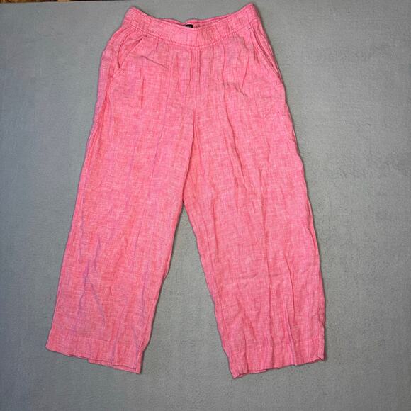 Tahari Women's 100% Linen Pink Pull On Wide Leg Coastal Chic Cropped Pants - L - Picture 2 of 6